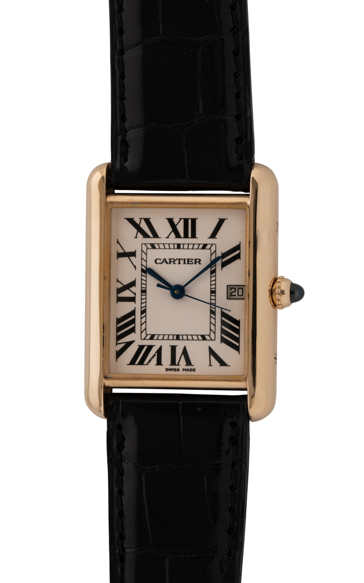 Cartier Tank Louis Large Silver Dial Yellow Gold Leather Strap