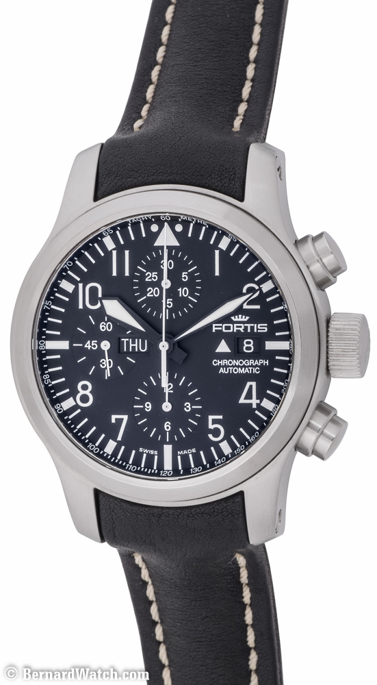 Fortis - B-42 Flieger Chrono : 656.10.11 L01 Black Dial On Leather Tang ...