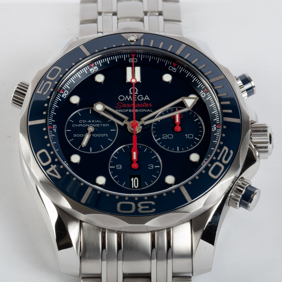 Omega Seamaster Diver 300M Co‑Axial Master Chronometer Chronograph 44 blå