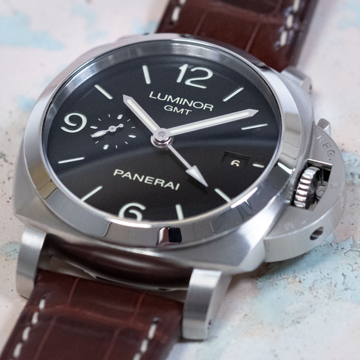 Panerai Luminor 1950 3 Days GMT Automatic Acciaio 42mm Black Dial Men s Watch PAM00535 WatchGuyNYC