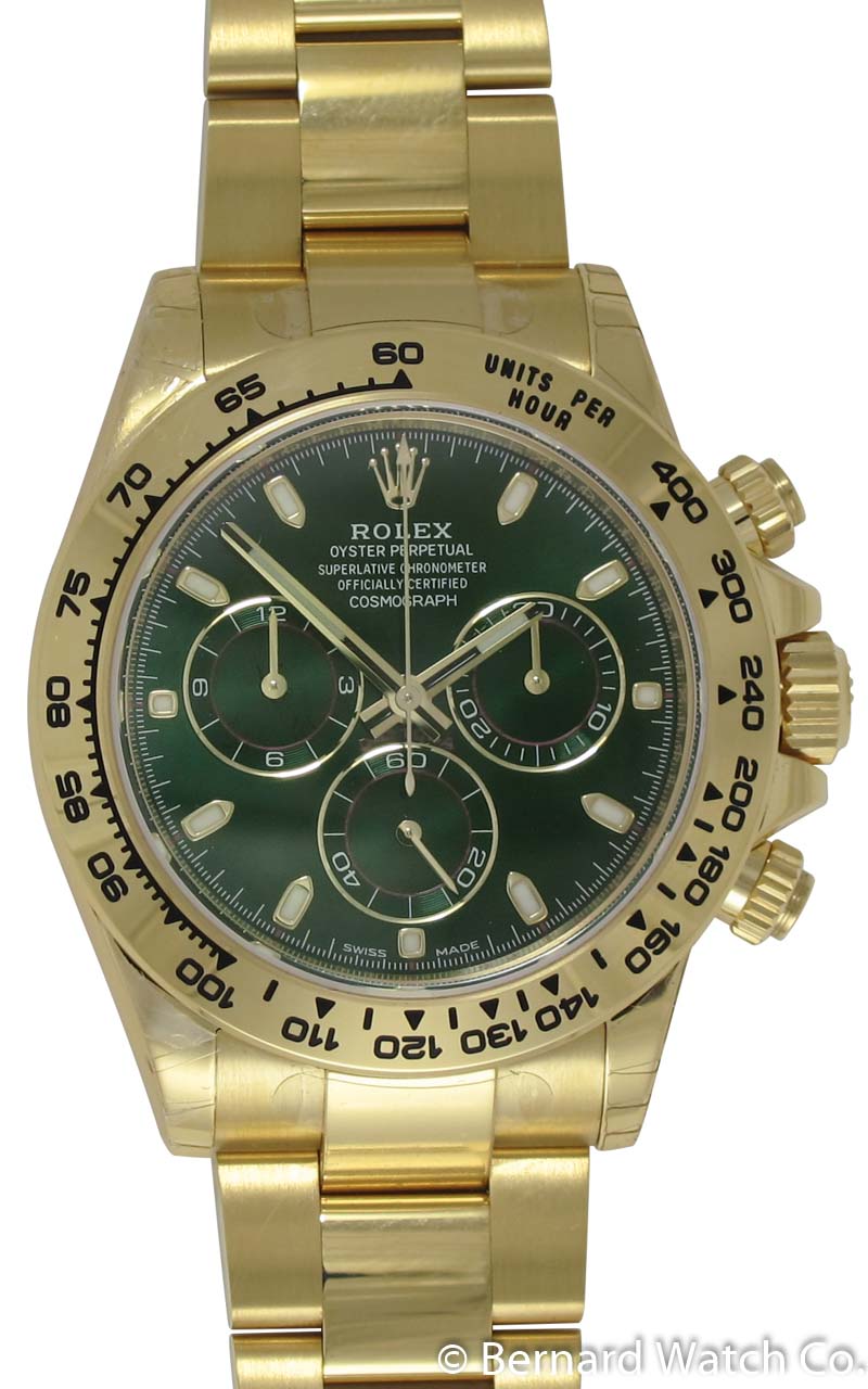 Rolex Daytona Yellow Gold Green Dial Oyster Bracelet 116508