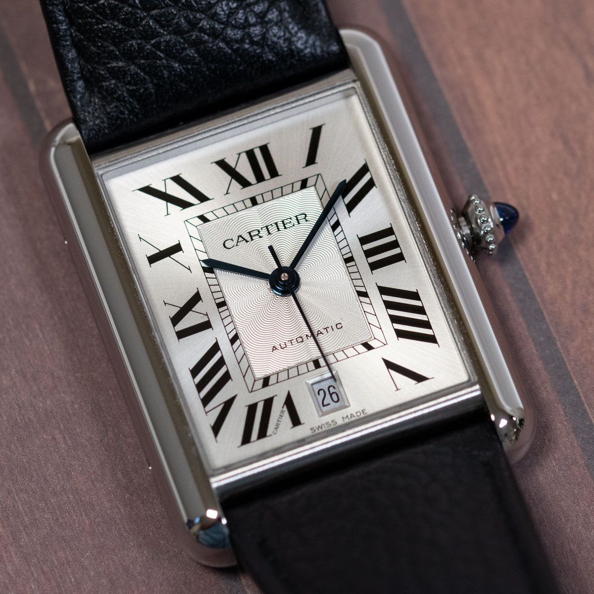 Cartier Tank Must XL Automatic Steel Black Leather Silver Dial 2022