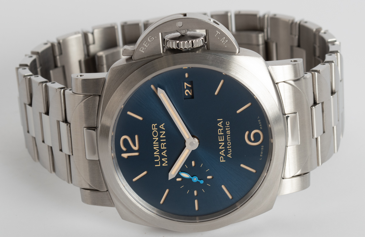 Panerai Luminor Marina PAM 1028 SOLD OUT brushed blue dial on Stainless Steel Bracelet